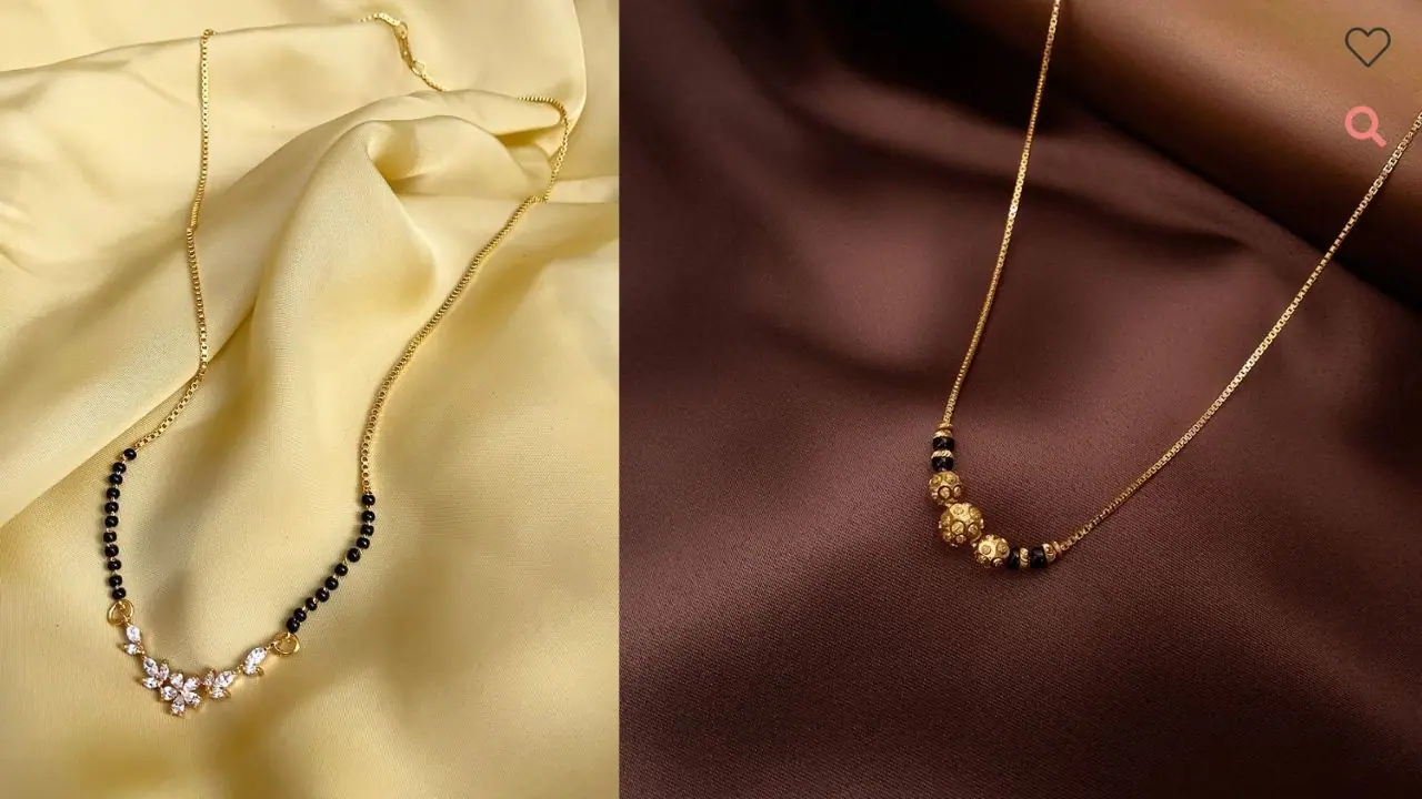 Simple chain mangalsutra designs for Hariyali Teej look. Simple chain mangalsutra designs for Hariyali Teej look.