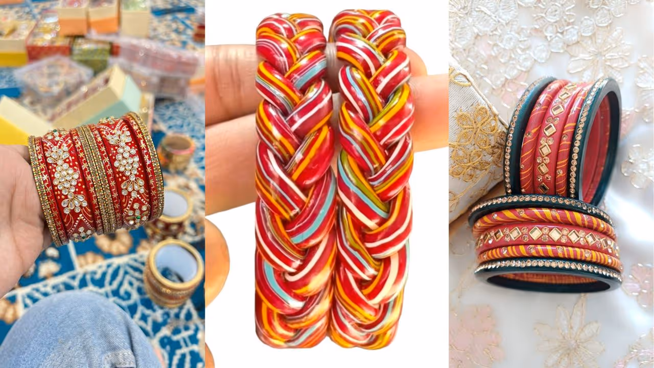 Colorful lakh bangle design with meenakari art Colorful lakh bangle design with meenakari art