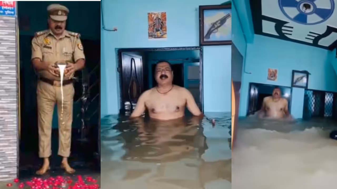 prayagraj flood sub inspector ganga puja video viral prayagraj flood sub inspector ganga puja video viral