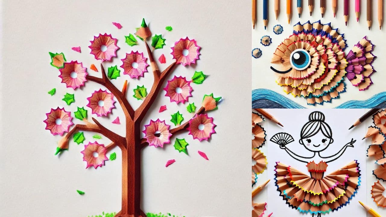 Creative crafts for children from sharpened pencil waste