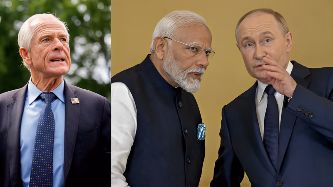 White House trade adviser Peter Navarro, Narendra Modi and Vladimir Putin