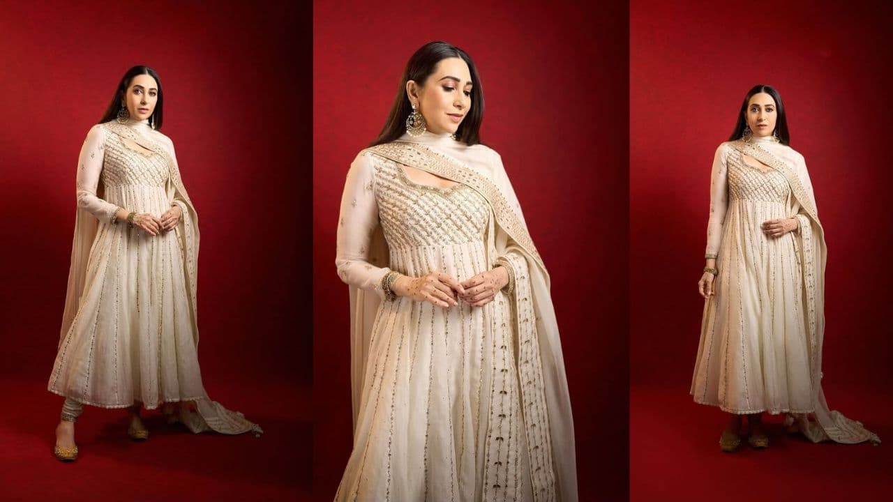 Karishma Kapoor inspired ethnic suit for Ganesh Visarjan look Karishma Kapoor inspired ethnic suit for Ganesh Visarjan look