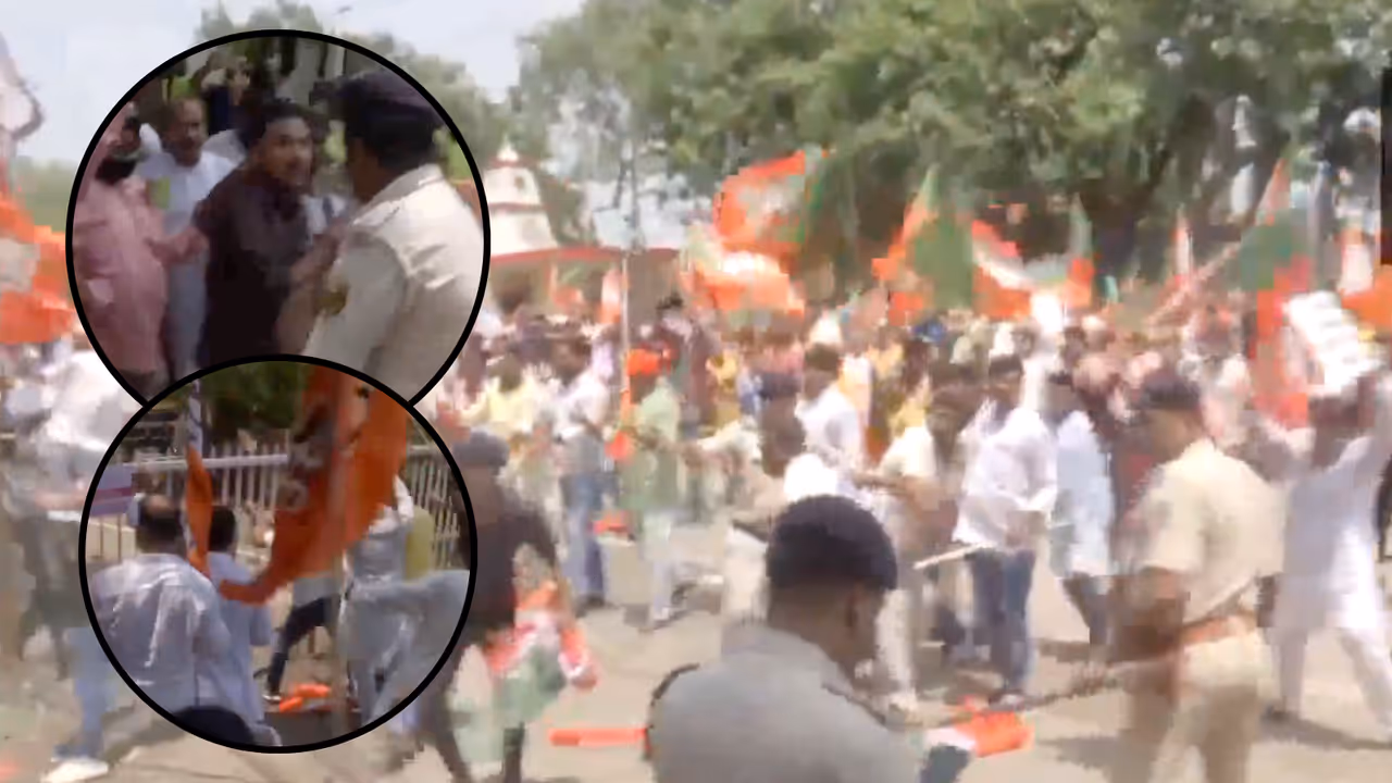 patna bjp congress clash protest stone pelting lathicharge