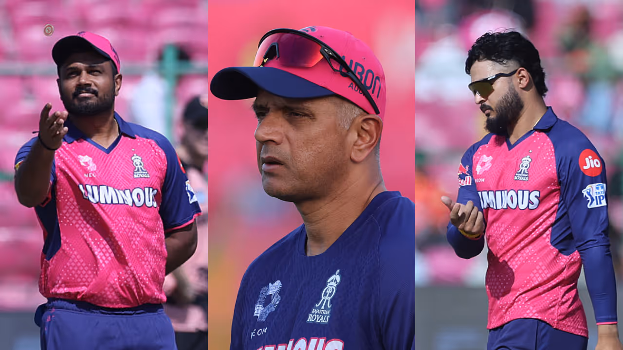 Sanju Samson, Rahul Dravid, and Riyan Parag Sanju Samson, Rahul Dravid, and Riyan Parag