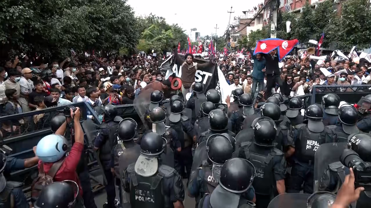 People protest against the Nepal government’s decision to block several social media platforms