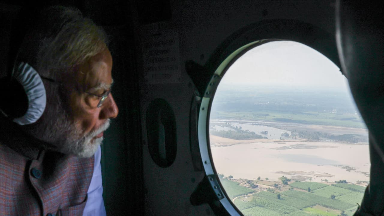 PM Modi conducts an aerial survey of flood affected areas, in Gurdaspur