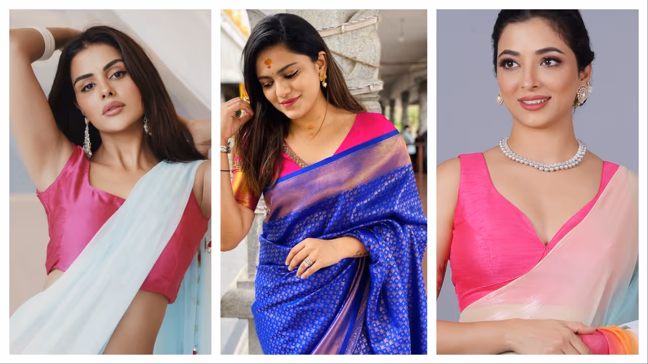 pink blouse saree combination
