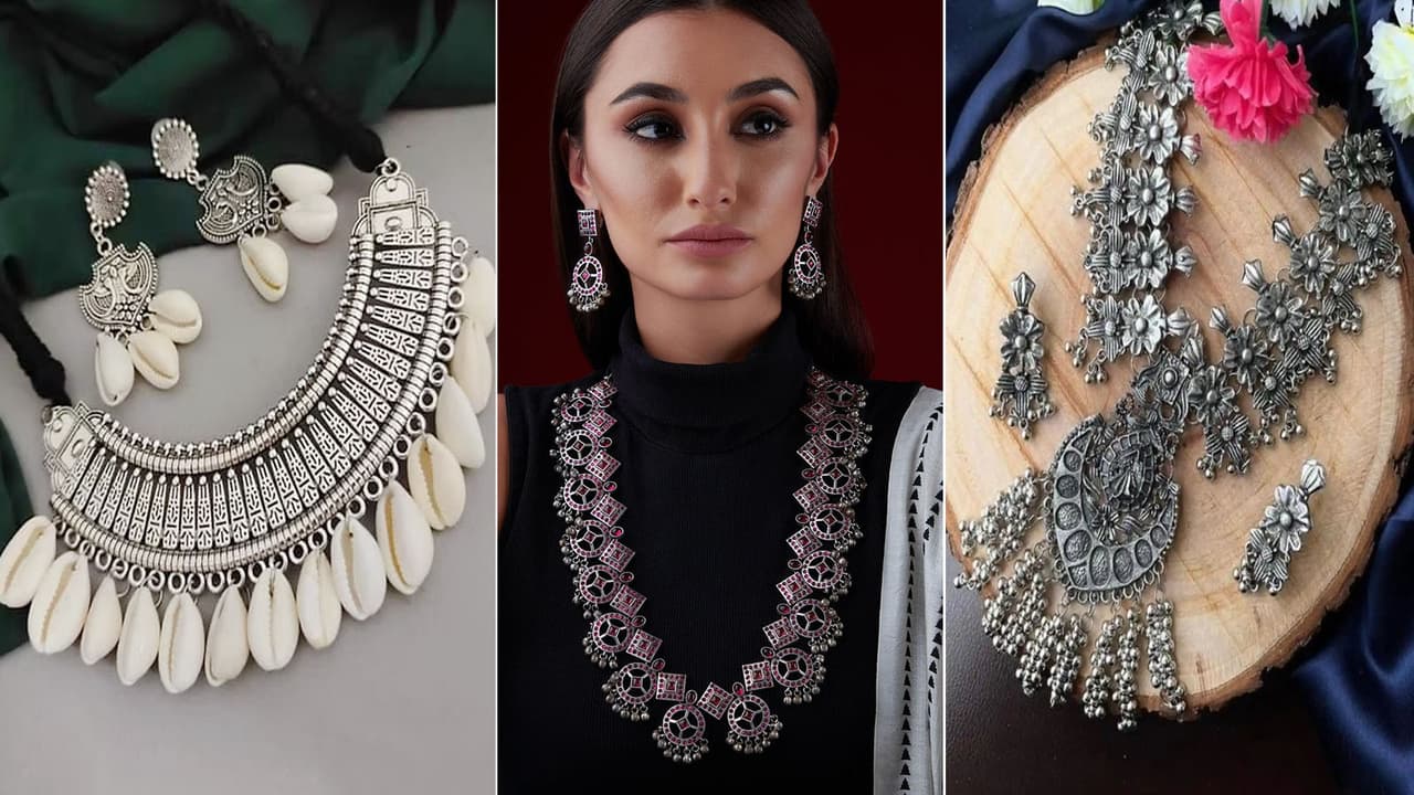 ऑक्सीडाइज्ड नेकलेस इयररिंग सेट ऑक्सीडाइज्ड नेकलेस इयररिंग सेट