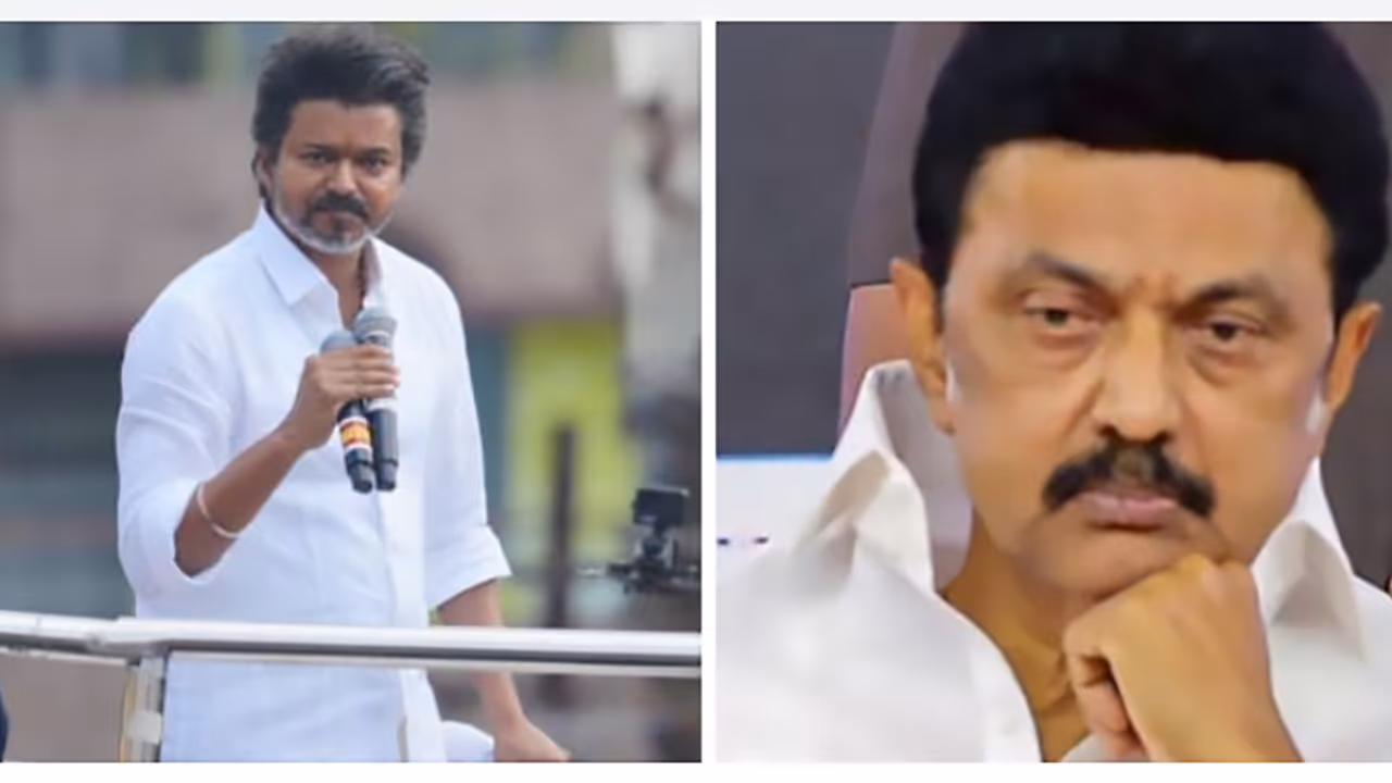 Vijay (Left) and MK Stalin