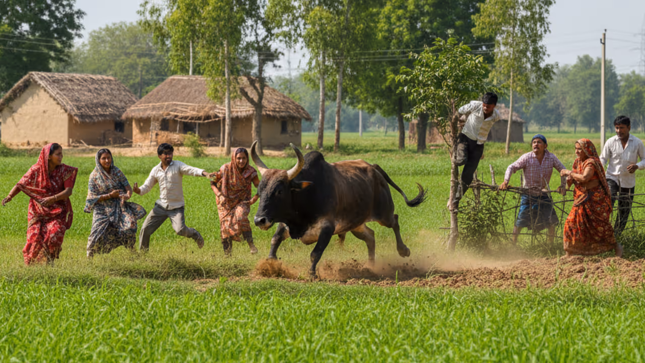 hardoi stray bull attack 2 dead 11 injured