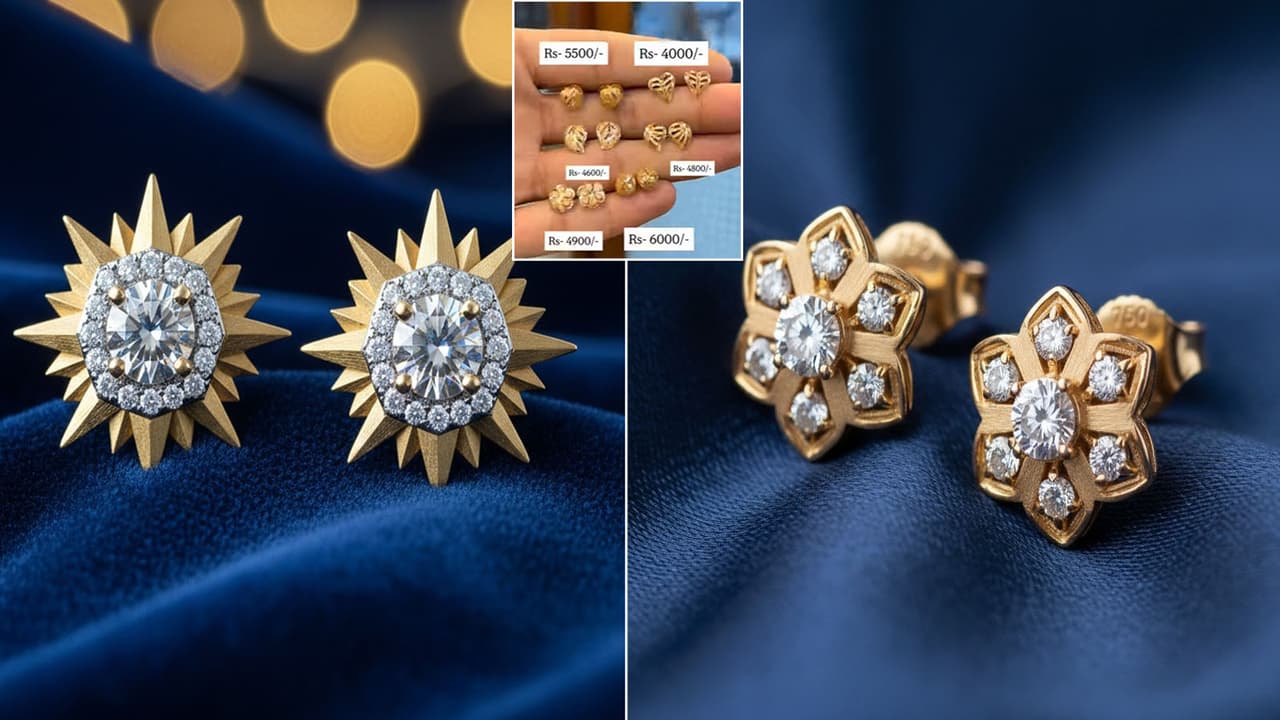 18Ct गोल्ड स्टड इयररिंग डिजाइंस