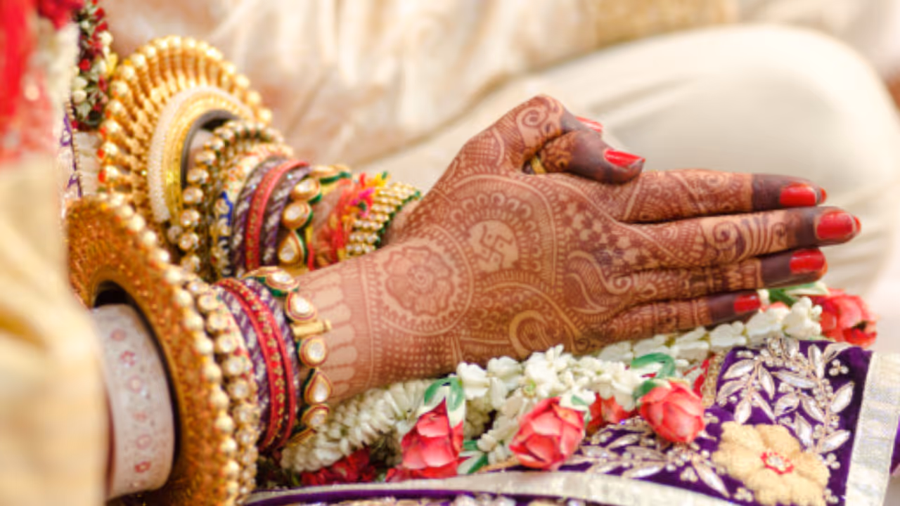 Soldiers walking the bride down the aisle