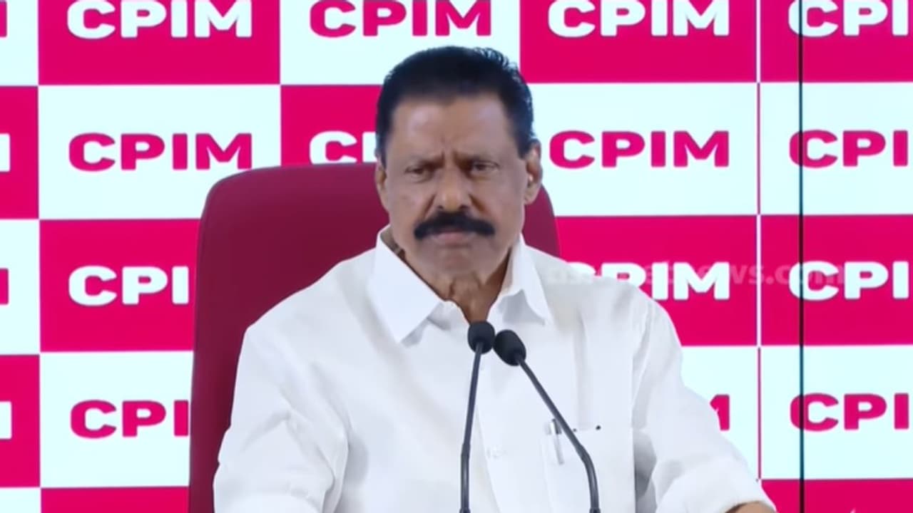 CPIM State Secretary MV Govindan speaking at a press conference about Payyannur fund controversy and public sentiments toward Kerala Government CPIM State Secretary MV Govindan speaking at a press conference about Payyannur fund controversy and public sentiments toward Kerala Government
