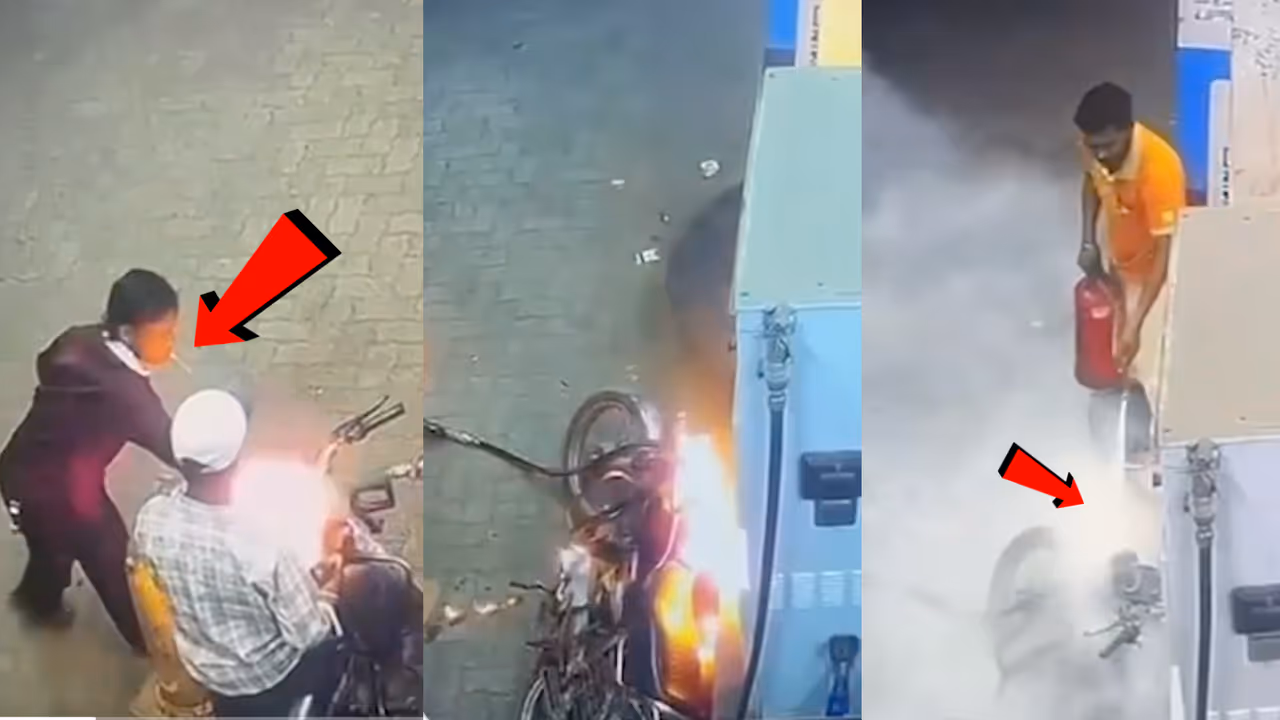cg raipur urla petrol pump fire cigarette incident watch viral cctv video cg raipur urla petrol pump fire cigarette incident watch viral cctv video