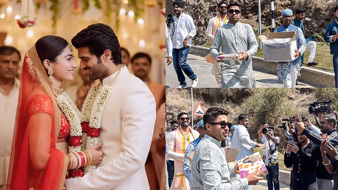 Rashmika Vijay Wedding Video family distribute sweets Rashmika Vijay Wedding Video family distribute sweets