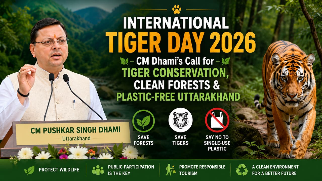 CM Dhami, CM Dhami Urges Uttarakhand to Protect Tigers and Eliminate SingleUse Plastic CM Dhami, CM Dhami Urges Uttarakhand to Protect Tigers and Eliminate SingleUse Plastic