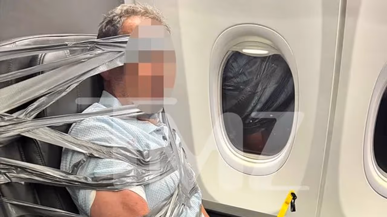 Unruly passenger arrested after being restrained with duct tape during flight Unruly passenger arrested after being restrained with duct tape during flight