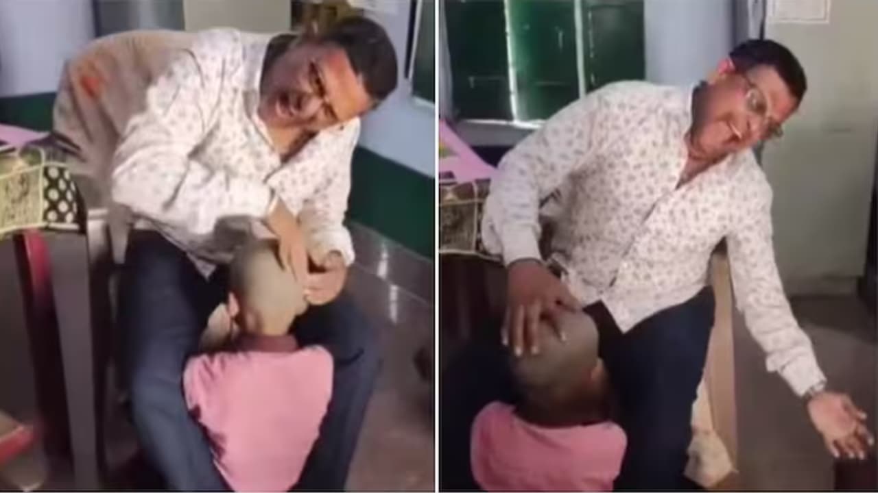 UP teacher plays 'tabla' on child's head, laughs UP teacher plays 'tabla' on child's head, laughs