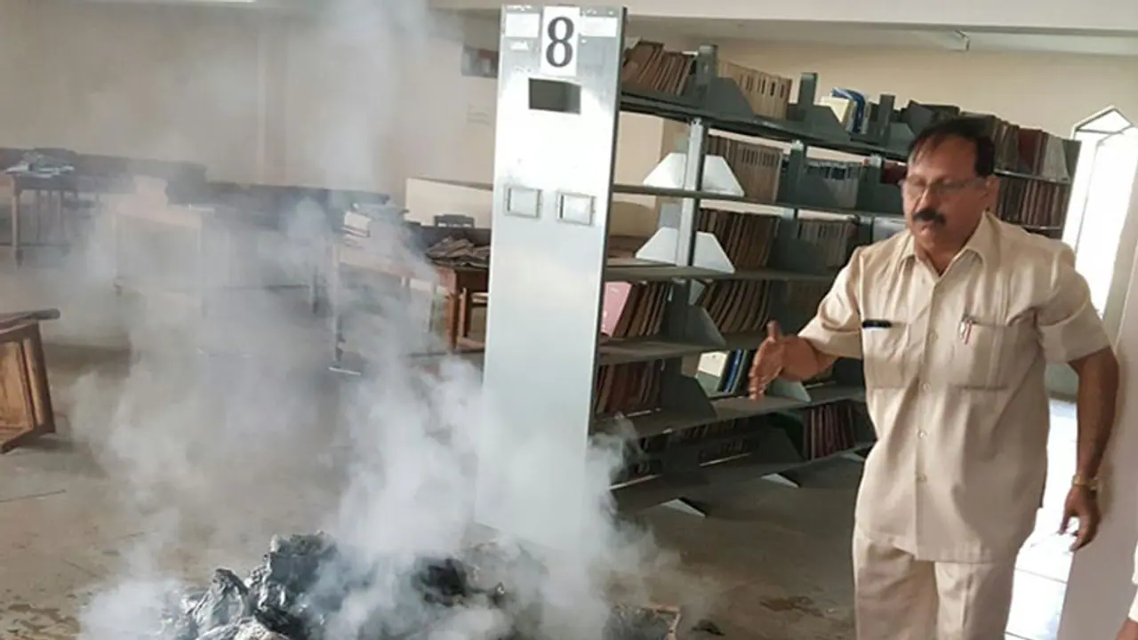 Watch: Library catches fire, books reduced to ashes