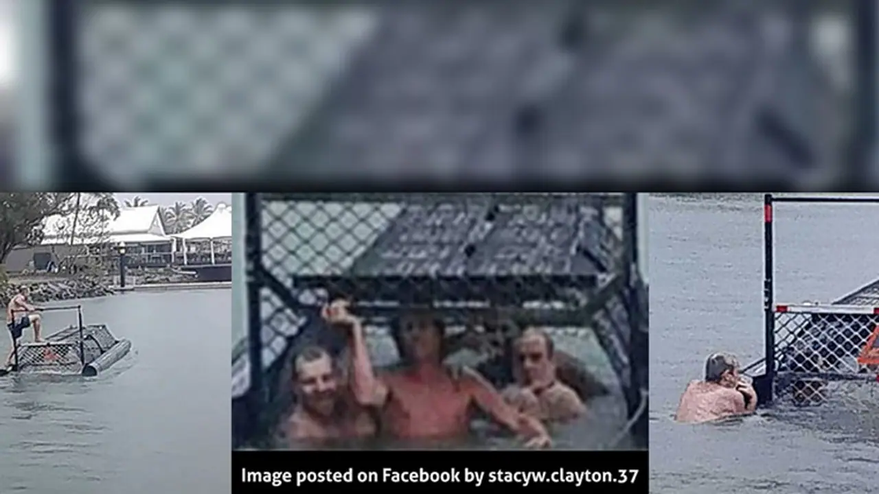 Idiotic trio think its bravery to click photos in a crocodile trap Idiotic trio think its bravery to click photos in a crocodile trap