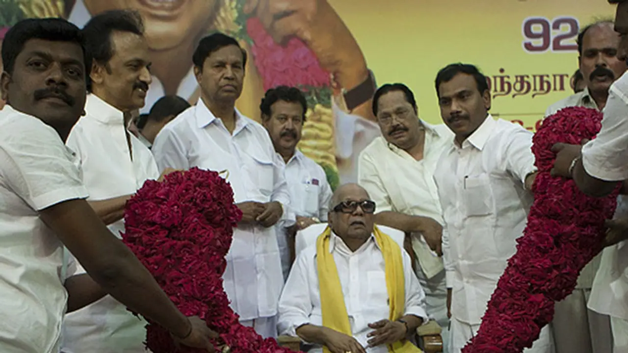 Saffron party will 'fail' in 'this Dravidian heartland': Karunanidhi Saffron party will 'fail' in 'this Dravidian heartland': Karunanidhi