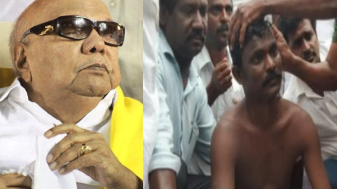 கருணாநிதிக்காக மொட்டையடித்து வேண்டுதல்.. ”எழுந்து வா தலைவா” என உணர்ச்சி பொங்க முழக்கமிடும் தொண்டர் கூட்டம் கருணாநிதிக்காக மொட்டையடித்து வேண்டுதல்.. ”எழுந்து வா தலைவா” என உணர்ச்சி பொங்க முழக்கமிடும் தொண்டர் கூட்டம்