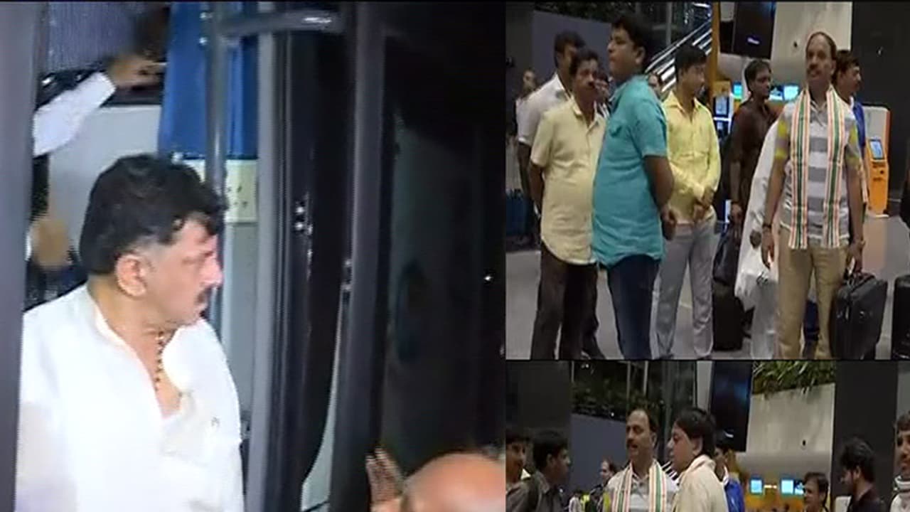 ಗುಜರಾತ್'ಗೆ ಮರಳಿದ 44 ಕಾಂಗ್ರೆಸ್ ಶಾಸಕರು: ಶಾಸಕರೊಂದಿಗೆ ಹೊರಟ ಸಚಿವ ಡಿ ಕೆ ಶಿವಕುಮಾರ್ ಗುಜರಾತ್'ಗೆ ಮರಳಿದ 44 ಕಾಂಗ್ರೆಸ್ ಶಾಸಕರು: ಶಾಸಕರೊಂದಿಗೆ ಹೊರಟ ಸಚಿವ ಡಿ ಕೆ ಶಿವಕುಮಾರ್