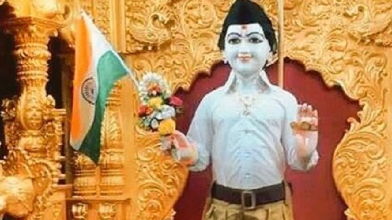 Surat temple dresses up Lord Swaminarayan idol in RSS uniform Surat temple dresses up Lord Swaminarayan idol in RSS uniform
