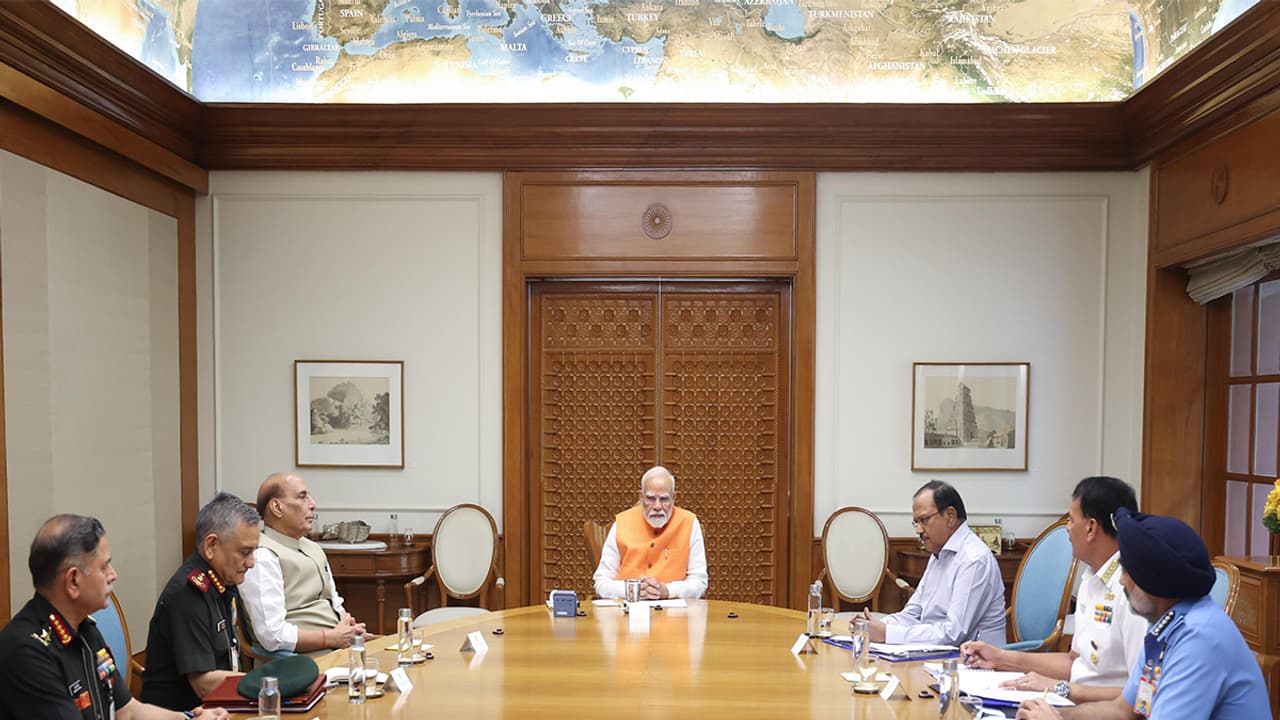 PM chaired meeting with Defence Minister Rajnath Singh, NSA Ajit Doval, CDS Gen Anil Chauhan and Armed Forces chiefs (Photo/ANI)