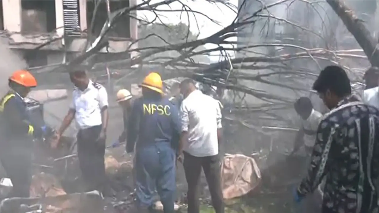 Visuals from the site of the plane crash near Ahmedabad airport (Photo/ANI)