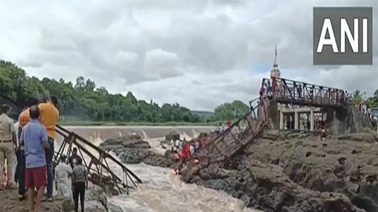 Rescue teams search for survivors amidst the debris of a collapsed bridge (Photo/ANI)