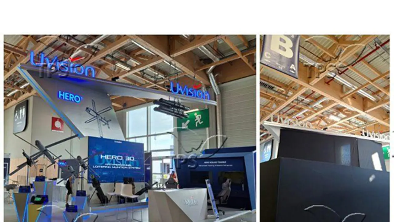 Before and after photos at the Paris Air Show, where organizers partitioned Israeli arms exhibitions on June 16, 2025. (Photo by Israeli Defence Ministry/TPS IL)