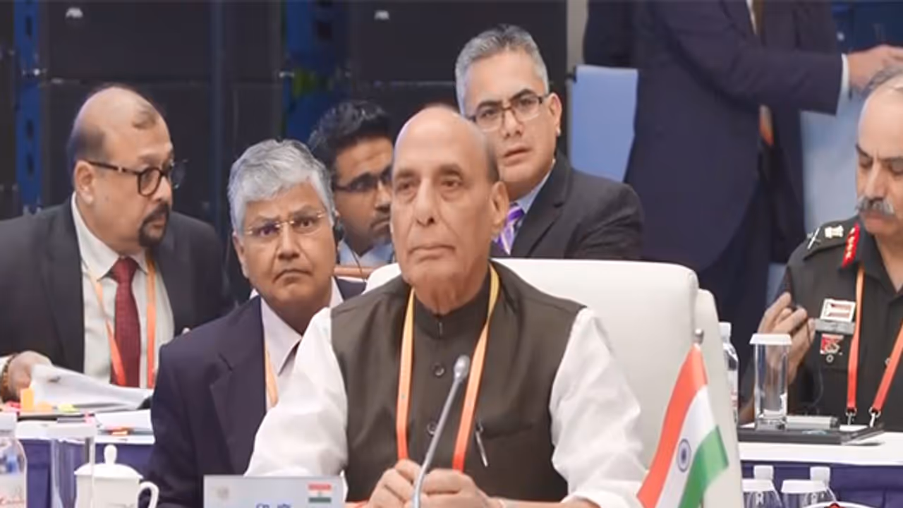Rajnath Singh at SCO Defence Ministers’ meet in Qingdao, China (Photo/ANI)