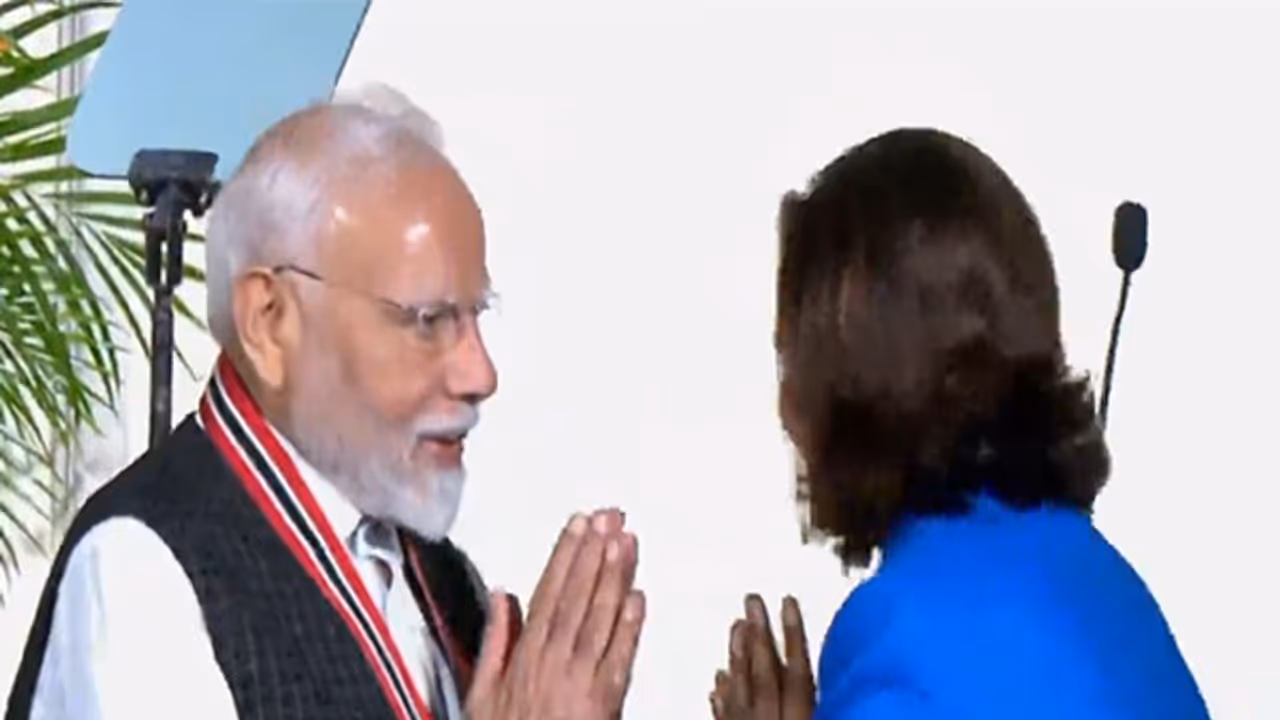PM Modi conferred with Trinidad and Tobago’s highest civilian honour. (Photo/ANI, DD) PM Modi conferred with Trinidad and Tobago’s highest civilian honour. (Photo/ANI, DD)
