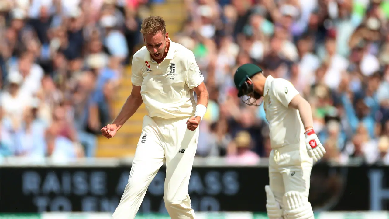 Stuart Broad in action against David Warner. (Photo: ANI)
