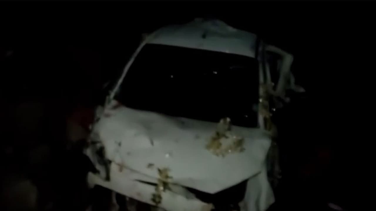 Car magled after plunging into gorge on Bhandar road in Kathua (Photo/ANI)