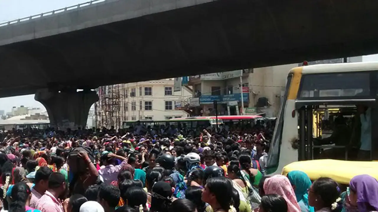 Bengaluru garment factory workers protest new PF norm Bengaluru garment factory workers protest new PF norm