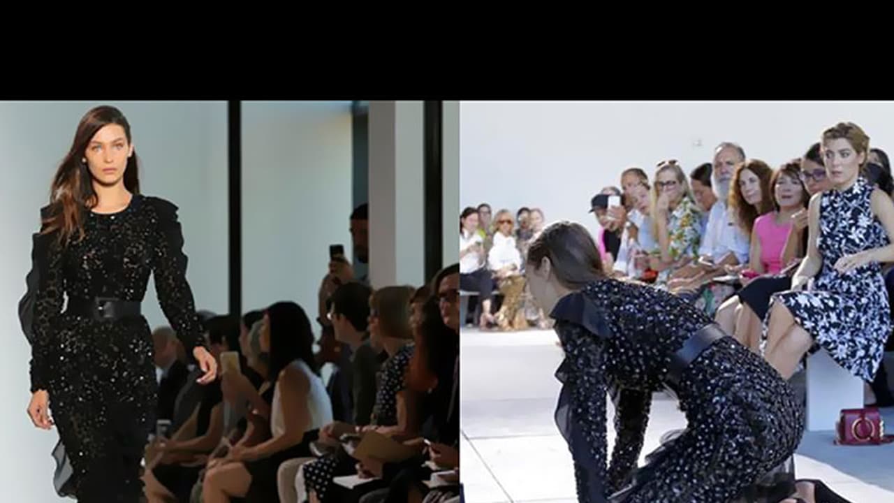 Bam! Supermodel loses control, falls flat on the ramp