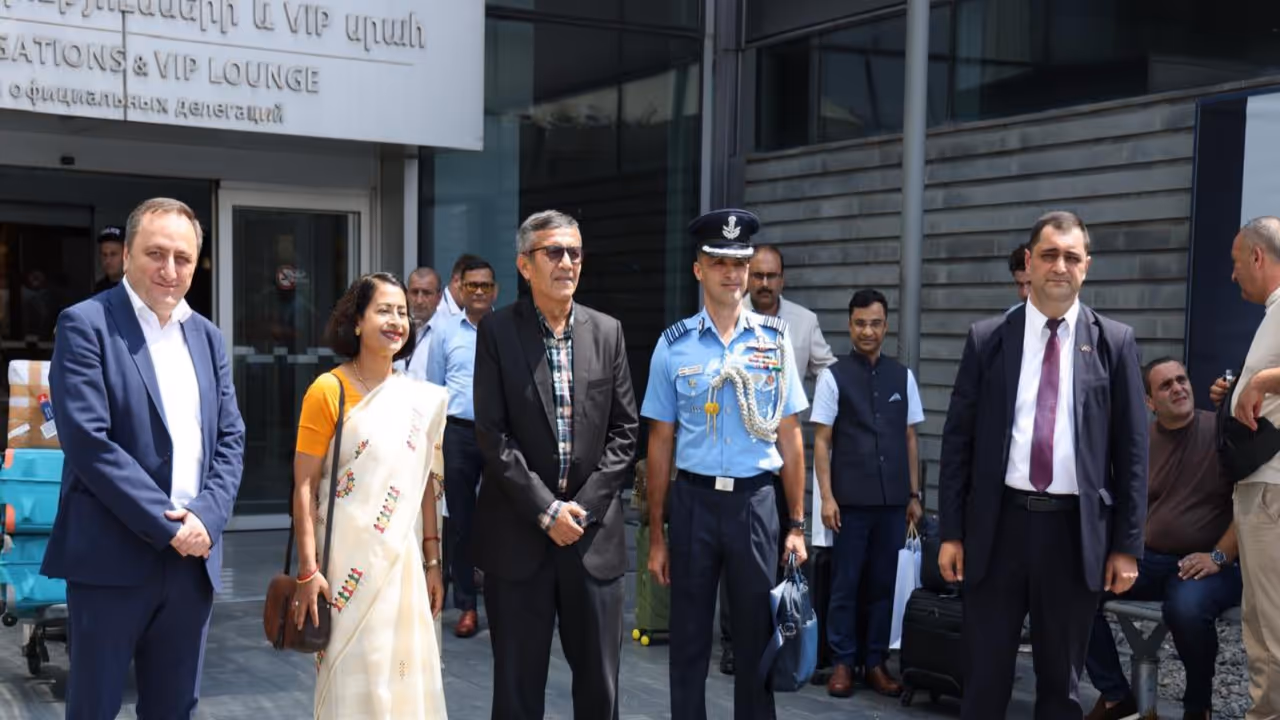 Defence Secretary Rajesh Kumar Singh arrives in Yerevan for a two day visit. (Photo: X/@SpokespersonMoD) Defence Secretary Rajesh Kumar Singh arrives in Yerevan for a two day visit. (Photo: X/@SpokespersonMoD)