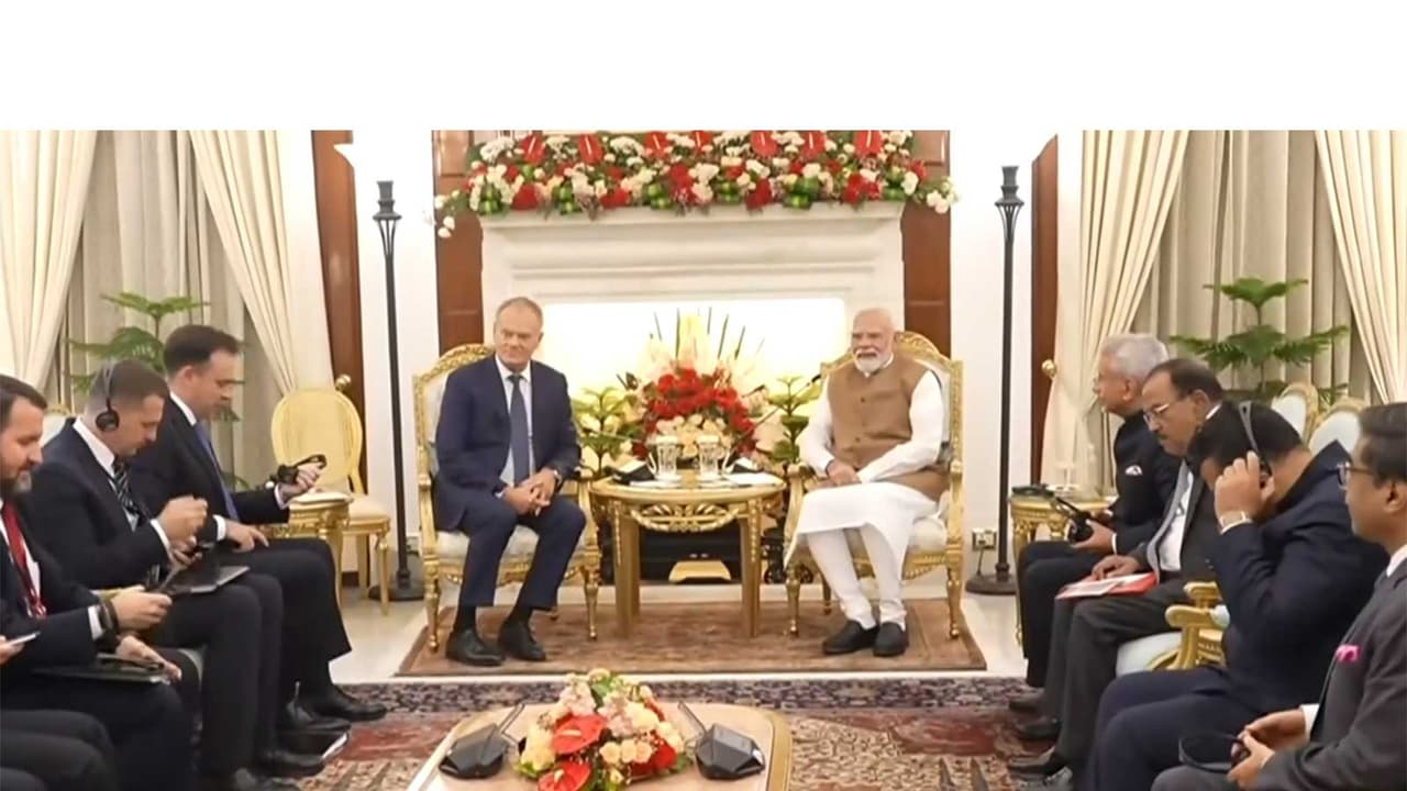 PM Modi, Polish PM Donald Tusk meet at Hyderabad House (Photo/DD News) PM Modi, Polish PM Donald Tusk meet at Hyderabad House (Photo/DD News)