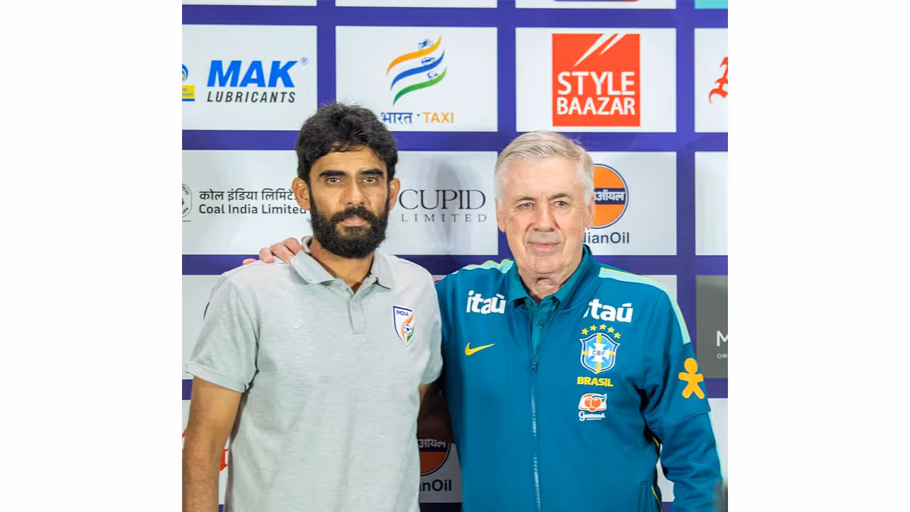 Khalid Jamil and Carlo Ancelotti. (Photo: @IndianFootball X) Khalid Jamil and Carlo Ancelotti. (Photo: @IndianFootball X)