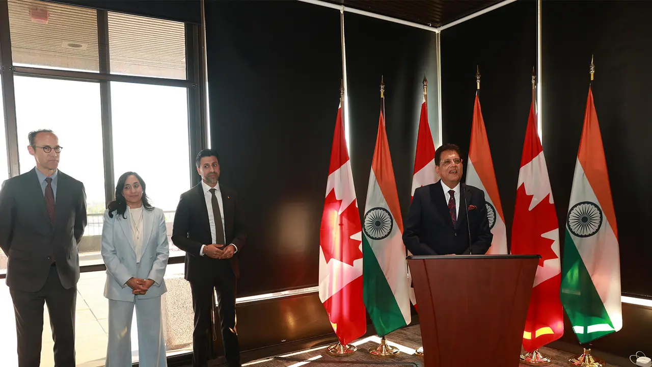 Union Minister Piyush Goyal at the reception hosted by Canada’s Minister of International Trade, Maninder Sidhu (Photo/X@PiyushGoyal) Union Minister Piyush Goyal at the reception hosted by Canada’s Minister of International Trade, Maninder Sidhu (Photo/X@PiyushGoyal)
