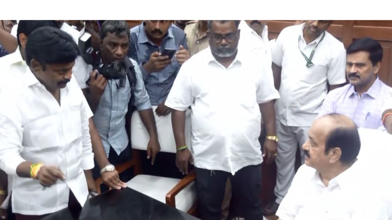 AIADMK MLA E Subaya during meeting with Tamil Nadu speaker JCD Prabhakar (Photo/ANI) AIADMK MLA E Subaya during meeting with Tamil Nadu speaker JCD Prabhakar (Photo/ANI)