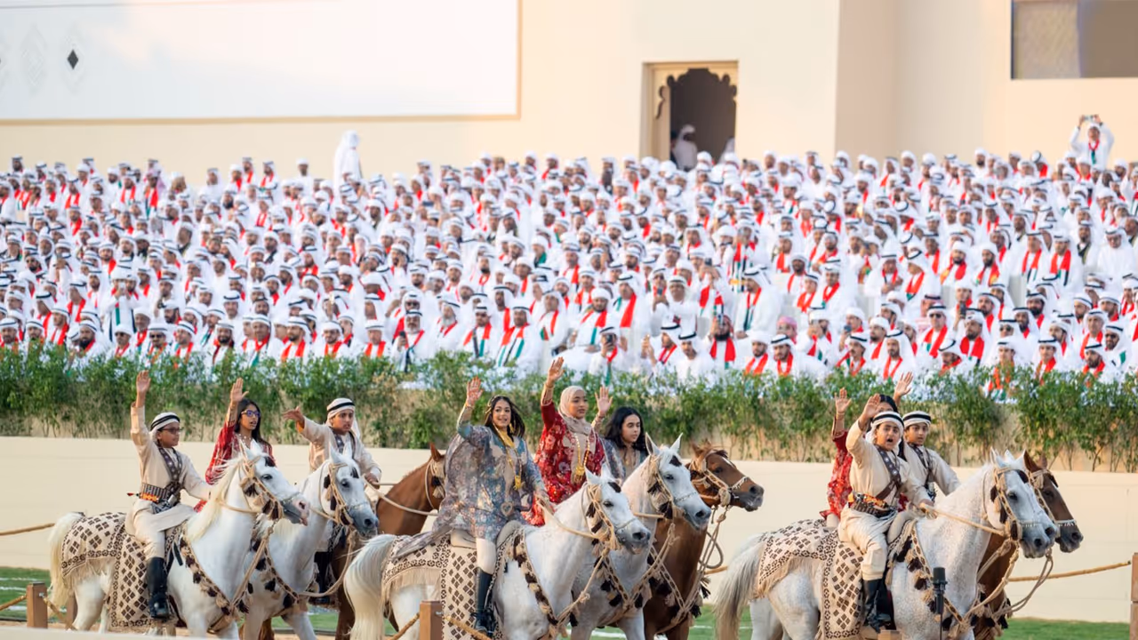 UAE President, Sheikhs attend March of Union to mark 54th Eid Al Etihad (Photo/X@MohamedBinZayed)