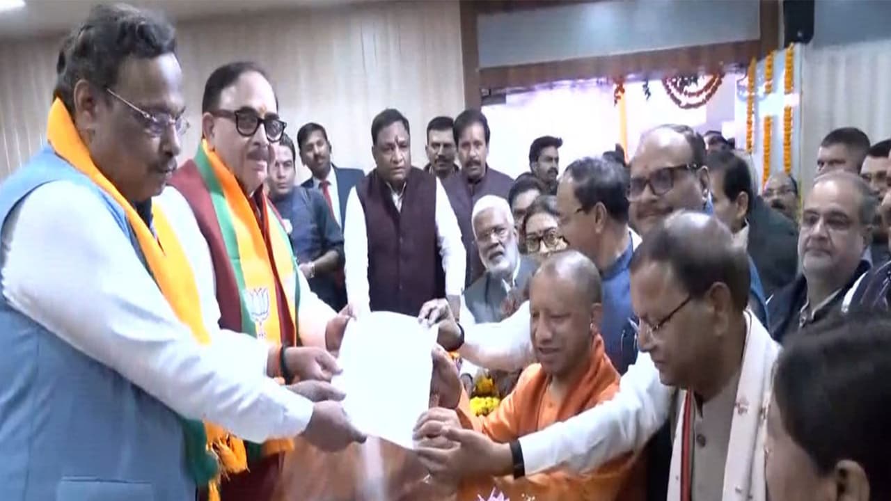 Union Minister of State for Finance Pankaj Chaudhary filing the nomination for the post of Uttar Pradesh BJP President in the presence of Chief Minister Yogi Adityanath, Deputy Chief Ministers Keshav Prasad Maurya and Brajesh Pathak (Photo/ANI) Union Minister of State for Finance Pankaj Chaudhary filing the nomination for the post of Uttar Pradesh BJP President in the presence of Chief Minister Yogi Adityanath, Deputy Chief Ministers Keshav Prasad Maurya and Brajesh Pathak (Photo/ANI)
