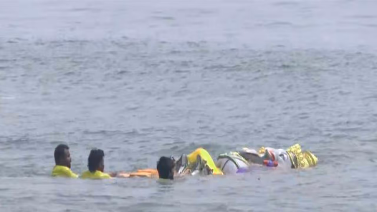 Vinayagar idols immersed in Chennai (Photo/ ANI) Vinayagar idols immersed in Chennai (Photo/ ANI)