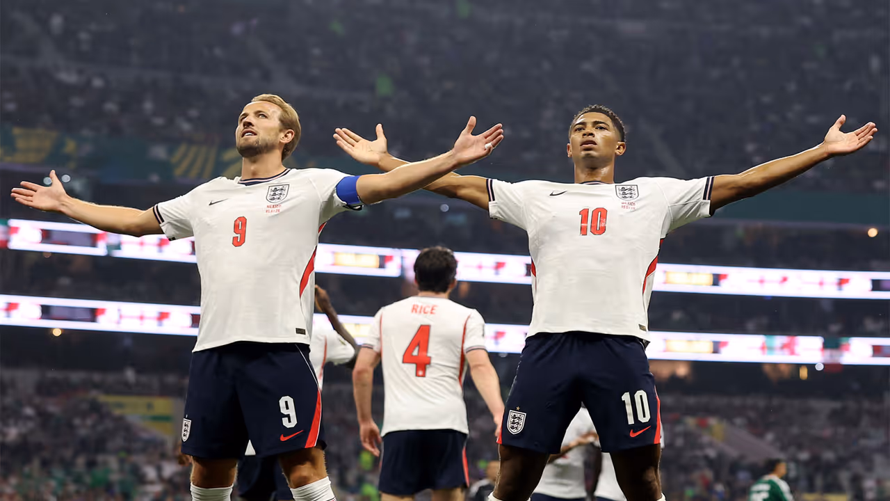 England players Harry Kane (L) and Jude Bellingham (R) celebrating. (Photo: X/@England) England players Harry Kane (L) and Jude Bellingham (R) celebrating. (Photo: X/@England)