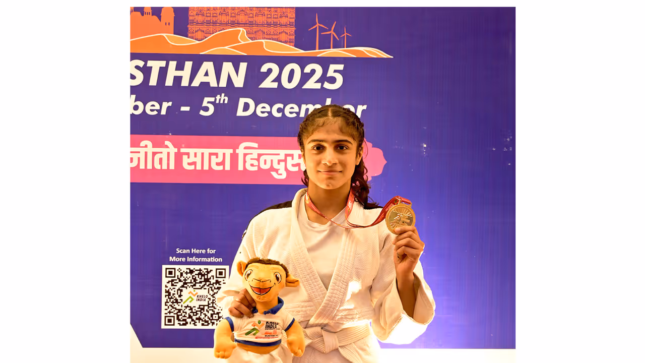 Judoka Jaanvi Yadav after winning gold medal in Khelo India University Games 2025 (Image: SAI media) Judoka Jaanvi Yadav after winning gold medal in Khelo India University Games 2025 (Image: SAI media)