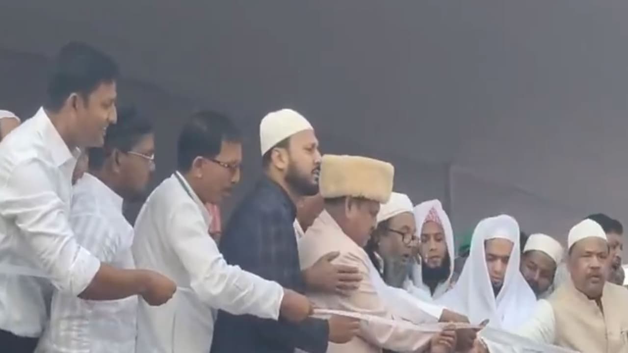 Suspended TMC MLA Humayun Kabir lays the foundation stone of Babri Masjid. (Photo/ANI) Suspended TMC MLA Humayun Kabir lays the foundation stone of Babri Masjid. (Photo/ANI)