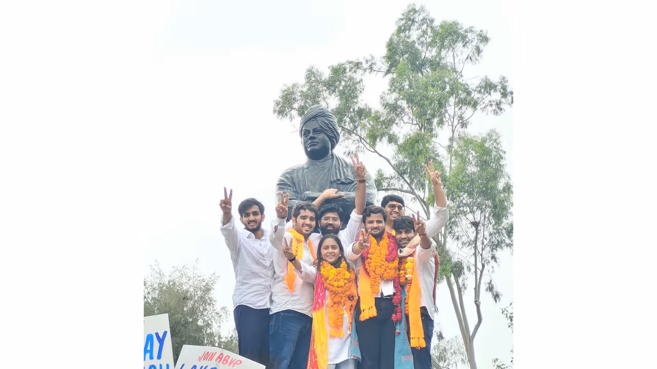 ABVP secured three of the four key posts in the DUSU elections (Photo/@ABVPVoice) ABVP secured three of the four key posts in the DUSU elections (Photo/@ABVPVoice)